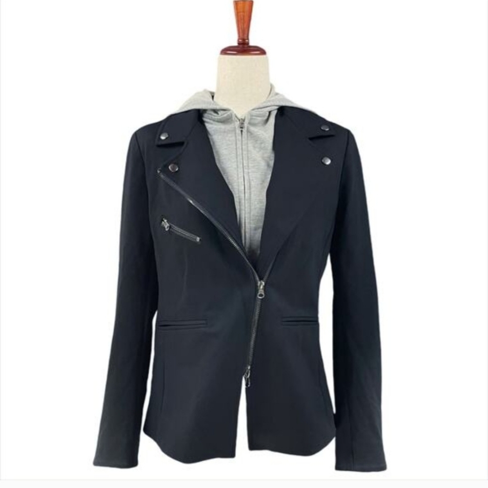Black Women's Asymmetric Zip Blazer Jacket